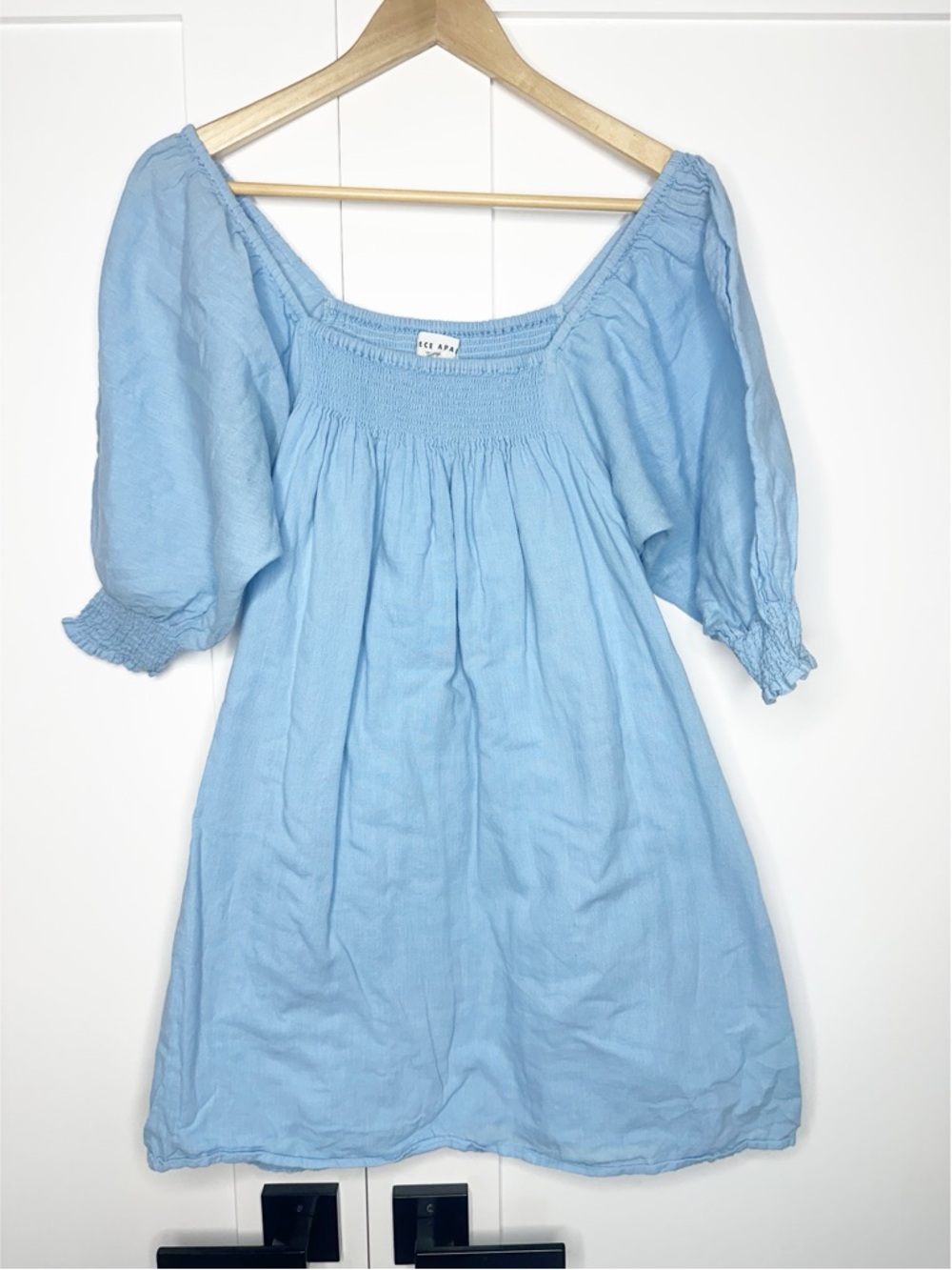 Apiece Apart Inacea Balloon Sleeve Dress XS sky blue organic cotton pockets - Picture 6 of 16